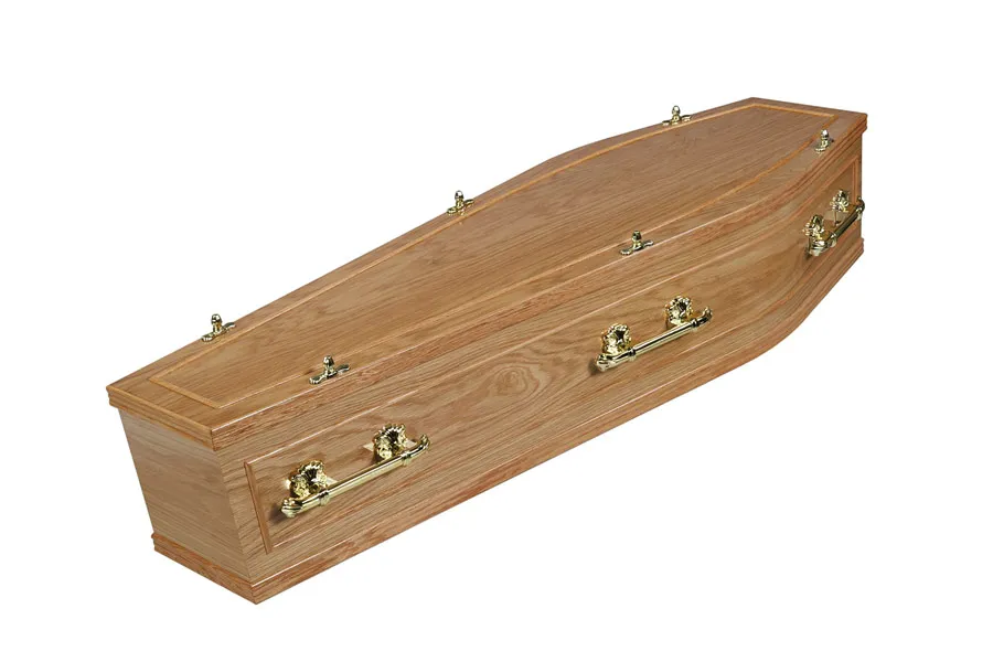 Oak veneered coffin with beaded lid, The Haddon