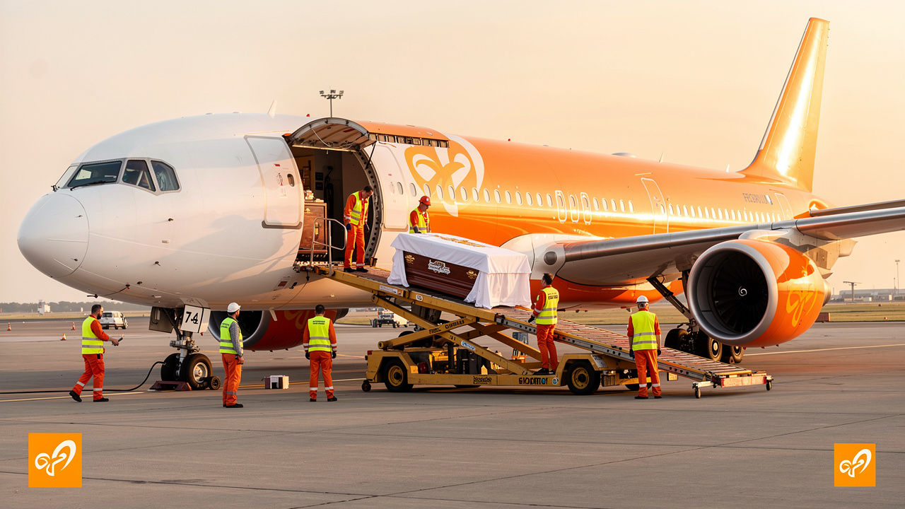 Coffin being loaded onto aircraft for repatriation flight