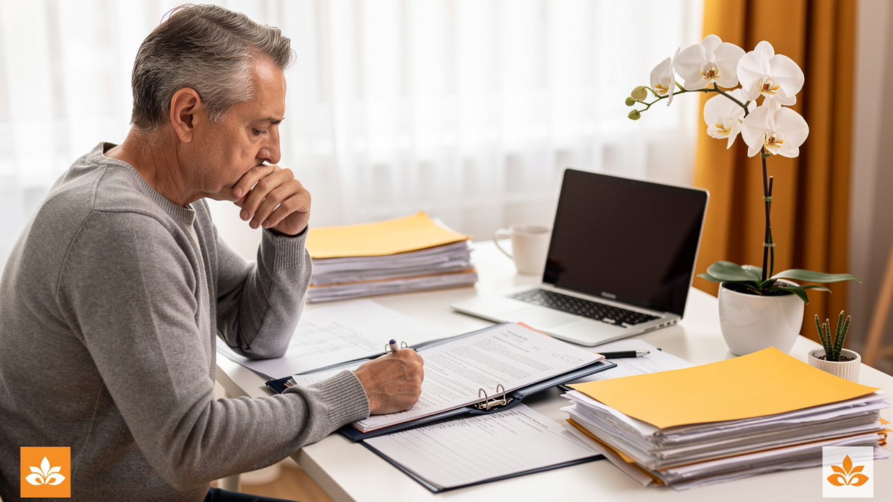 Person reviewing funeral cost documents and pre-planning options