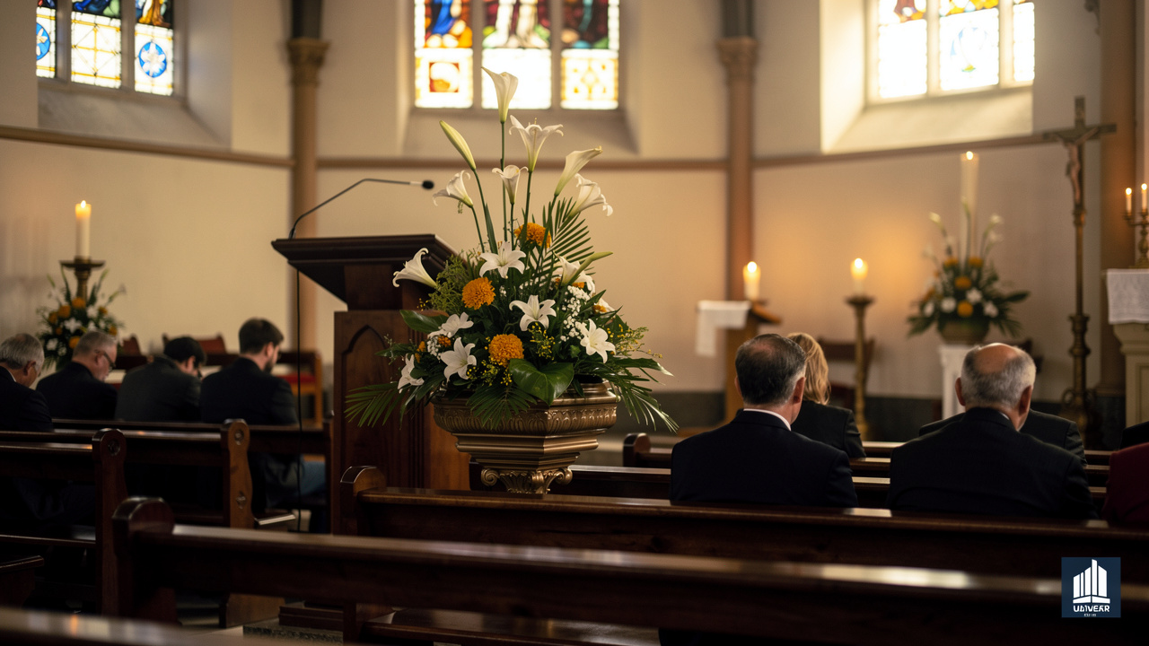 A dignified and heartfelt funeral service inside a church